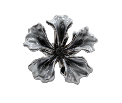 Five petal metallic flower with shiny surface. Isolated on black background - Powered by Adobe