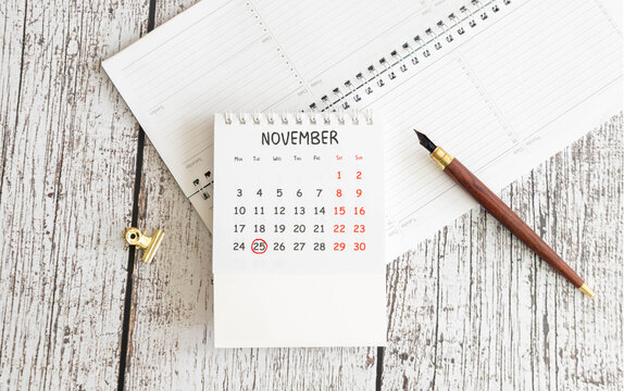Wooden Calendar Showing the Date of November 25th.