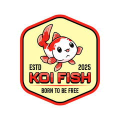 Cute kawaii koi fish logo emblem vector design