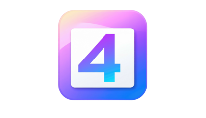 Number four icon in a rounded square with a blurred gradient and a white backdrop, isolated against black