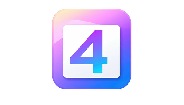 Number four icon in a rounded square with a blurred gradient and a white backdrop, isolated against black