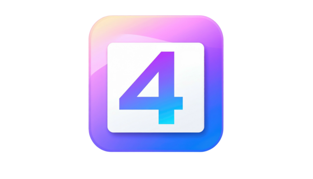 Number four icon in a rounded square with a blurred gradient and a white backdrop, isolated against black