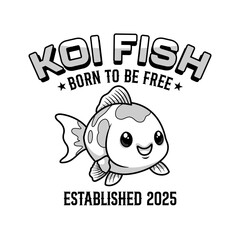 Cute kawaii koi fish art vector design monochrome