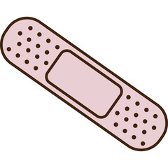 Illustration of a pale pink adhesive bandage with dark brown circular perforations and a light pink central pad on a transparent background
