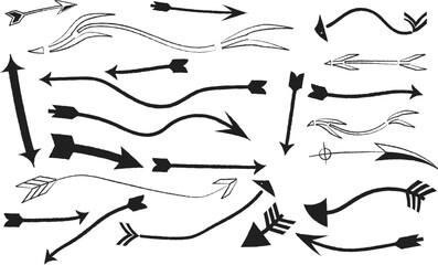 Diverse set of hand drawn arrows in various shapes and sizes