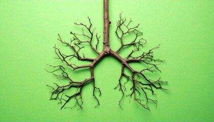 Abstract constricted airways visualized as tangled branches on a plain green background