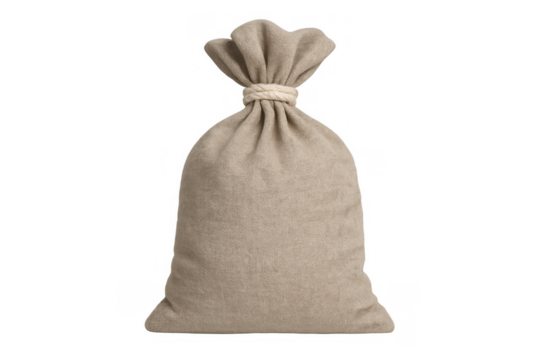 Money bag or sack tied with rope representing wealth and finance, clean savings concept with transparent background