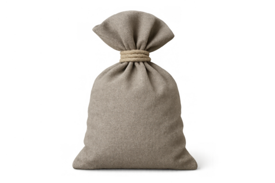 Money bag made of burlap fabric material, full sack tied with a rope, financial savings concept - Powered by Adobe