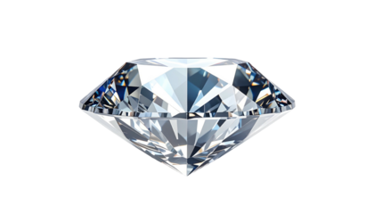 A brilliant, faceted diamond reflecting light. The gemstone shimmers against a stark black background, showcasing its facets