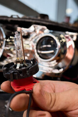 This is a Close Up View of the Car Headlight Bulb Replacement Process for better clarity