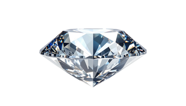 A brilliant, faceted diamond reflecting light. The gemstone shimmers against a stark black background, showcasing its facets