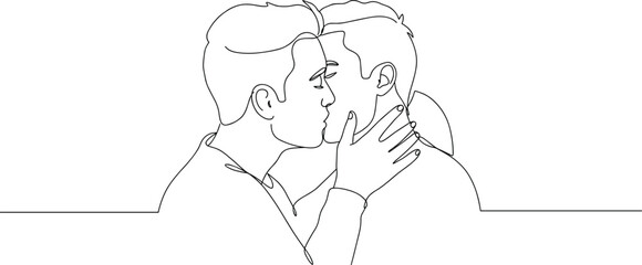 Couple kissing continuous line art cartoon illustration, symbolic tenderness and expressive emotional connection artwork for design and lifestyle