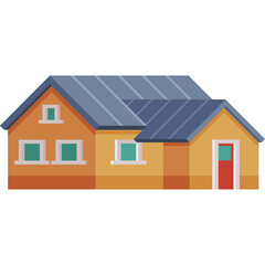 Illustration Of A Small Orange House With A Blue Roof And Red Door On A Transparent Background