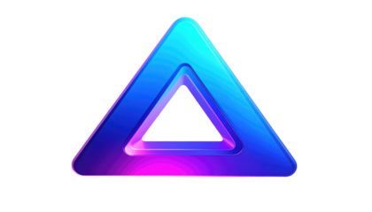 Glossy triangle with neon gradient blue on top, pink on bottom, against a black background, creating a futuristic effect