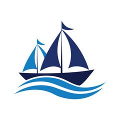 Sailing Boats Ocean Waves Minimal Line Illustration