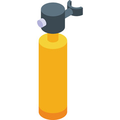 Illustration Of A Yellow Oxygen Tank With A Grey Regulator And Black Valve On A Transparent Background.