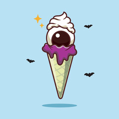 vector ice cream scary eyes. Spooky ice cream. Halloween time.