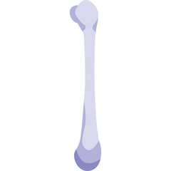 Isolated detailed illustration of a light purple femur bone with smooth shading against a stark white background representing anatomy and skeletal structure