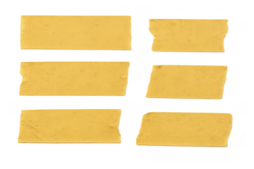 Yellow adhesive tape strips with ripped edges adding realistic textures for design and stationery concepts on transparent background