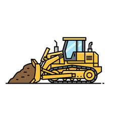 Yellow bulldozer excavator construction vehicle isolated on white background