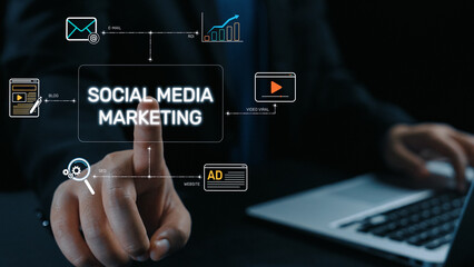 Social media marketing strategy with engagement metrics. Social marketing boosts media visibility. Social media marketing drives traffic. Social media marketing increases engagement. Elide