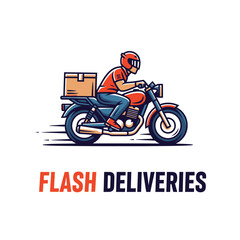 Obraz premium A motorcycle courier illustration, carrying a box, with a helmet and a flash delivery