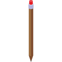 Isolated Isometric Wooden Pencil With Red Eraser Against A White Background And Transparent Background