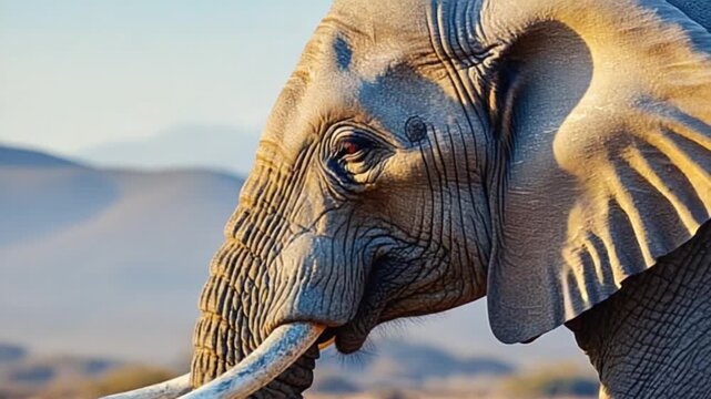 A close up of an elephant with large tusks in a natural habitat on a sunny day outdoors view elephant video