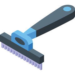 Isometric 3D Pet Grooming Brush with Blue and Gray Handle and Bristles on Transparent Background Ideal for Pet Care and Styling Products