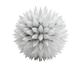 Spiky white sphere with many angular projections, seemingly floating on a black background, creating a unique visual effect