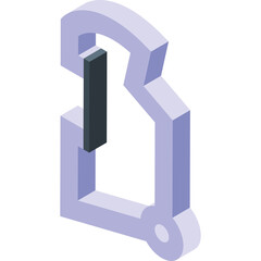 Isometric 3D light purple carabiner with dark gray locking pin on transparent background