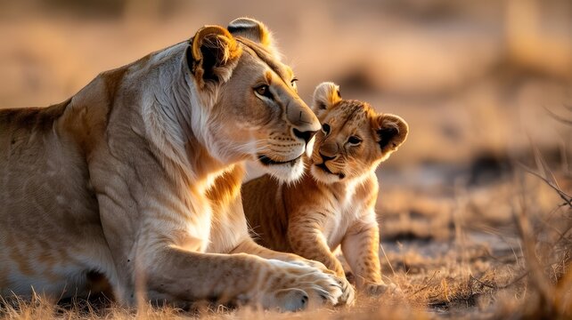 world wildlife day. creative banner with lions family . ai generated - Powered by Adobe