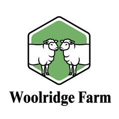 Obraz premium Two cartoon sheep facing each other inside a hexagon, set on a white background