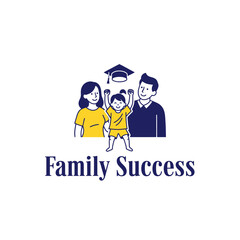 Stylized image of a family with a child beneath a graduation cap, with the words "Family Success