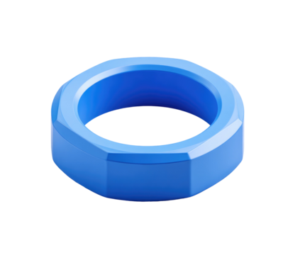Smooth, blue, octagonal ring object, centered on a dark background, with a soft, glossy surface reflecting light - Powered by Adobe