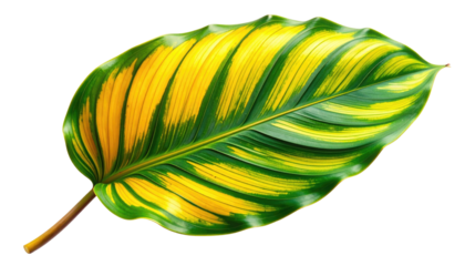 Striped leaf, yellow and green on black. Veins curve outward, edged dark green