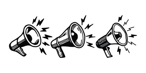 Megaphone Vector Illustration. Hand Drawn Loudspeaker Icons