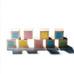 Symbolic emotional design - Colorful Alphabet Wooden Blocks with Shadows on White Background - symbolic design