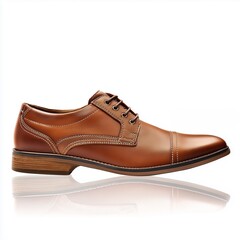 Creative imagination concept - Elegant Brown Leather Oxford Shoe for Men with Reflection on White Background - conceptual artwork