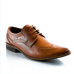 Symbolic emotional design - Elegant Brown Leather Dress Shoe on White Background - creative concept