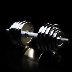 Creative imagination concept - High-Quality Metal Dumbbell on Reflective Surface for Fitness and Strength Training - symbolic design