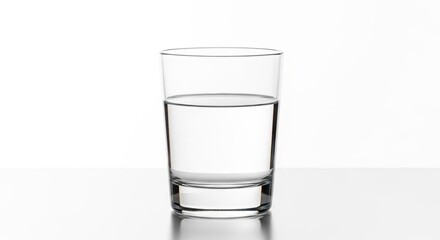 A clear glass filled with fresh water on a reflective surface.
