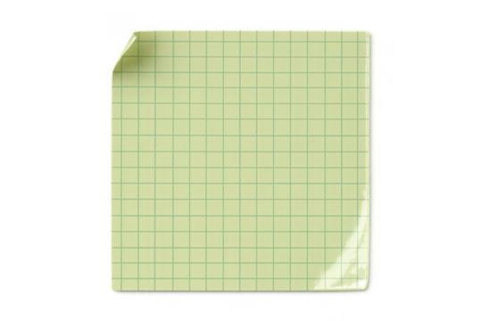 Green graph paper sticky note with curled corner for reminders and planning, transparent background