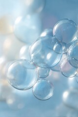 Close-up of translucent soap bubbles floating in blue sky