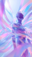 Parametric minimal abstraction - Futuristic Abstract Art: Transparent Human Figure with Colorful Ribbons - modern art design