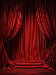 Plakat red theater curtain stage curtain in the theater stage podium the blank for the performance is free