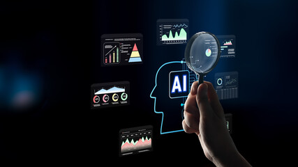 AI powered business intelligence for advanced data analysis. A concept of a smart system using AI to interpret and visualize company metrics. Motif