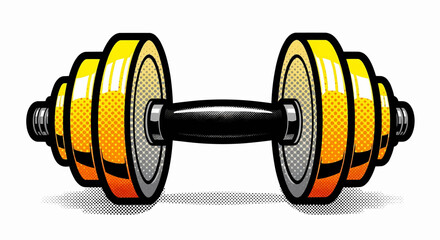 Yellow dumbbell pop art vector illustration for sports motivation and dynamic energy in fitness workouts