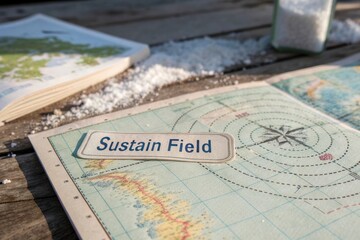 Vintage fishing map with salt stains and Sustain Field label