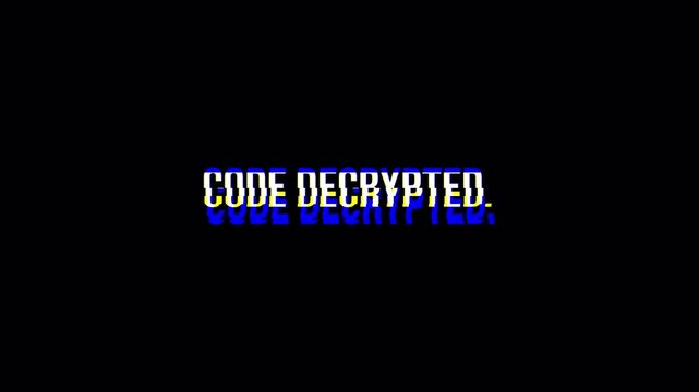 Code Decrypted Text Glitch Animation Reveal with Digital Distortion and RGB Split Effect